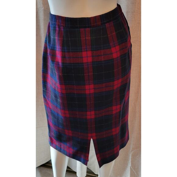 Pendleton Petite Red Black Blue Tartan Plaid Wool Skirt Pockets Lined Sze 12 USA - Picture 4 of 7